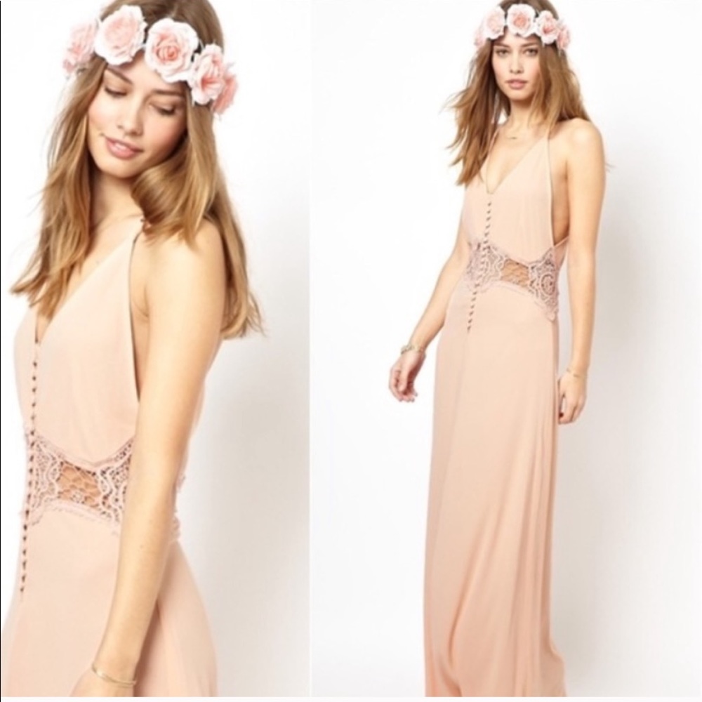 Button Front Lace Insert Maxi Dress